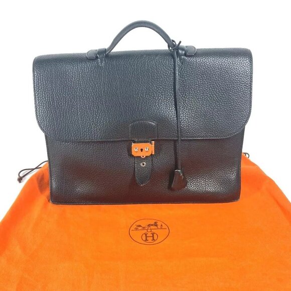 HERMES Briefcase Sac Adepeche 38 Bag Hand Bag Business bag Black/SilverHardware - Picture 2 of 15